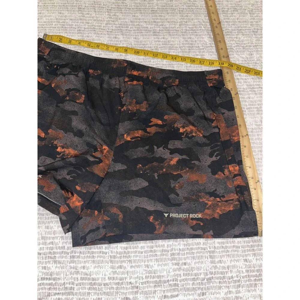 Under Armour Project Rock Shorts Mens 2XL Orange Black Camo Athletic Gym